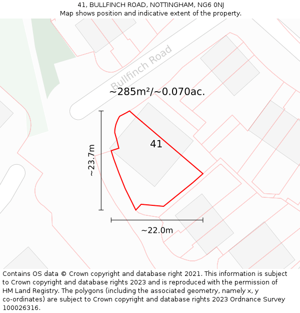 41, BULLFINCH ROAD, NOTTINGHAM, NG6 0NJ: Plot and title map