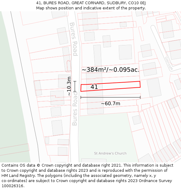 41, BURES ROAD, GREAT CORNARD, SUDBURY, CO10 0EJ: Plot and title map