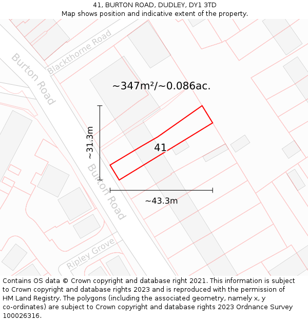 41, BURTON ROAD, DUDLEY, DY1 3TD: Plot and title map