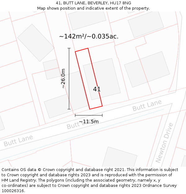 41, BUTT LANE, BEVERLEY, HU17 8NG: Plot and title map