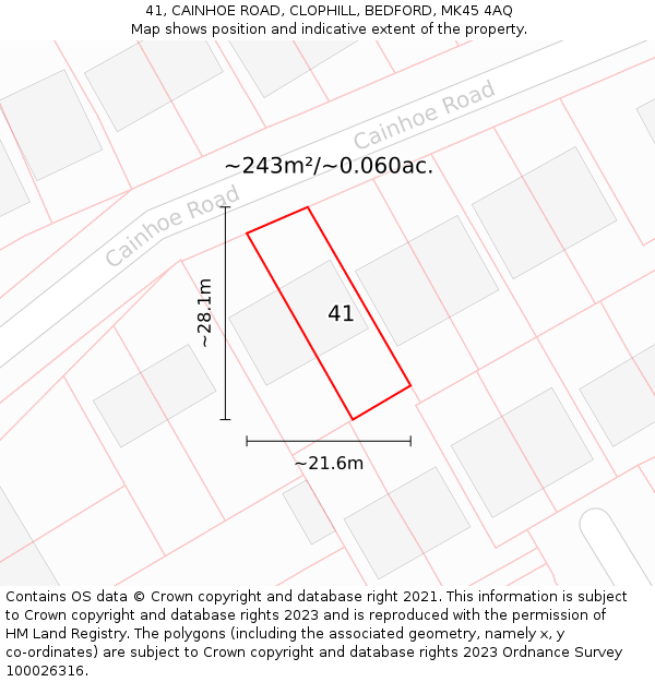 41, CAINHOE ROAD, CLOPHILL, BEDFORD, MK45 4AQ: Plot and title map