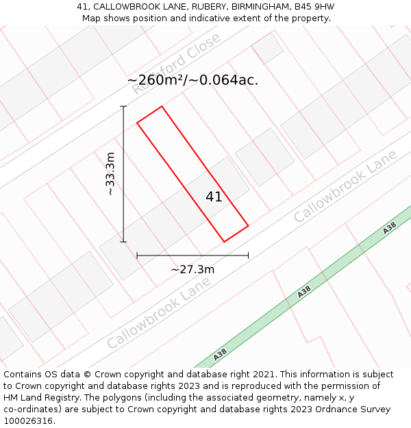 41, CALLOWBROOK LANE, RUBERY, BIRMINGHAM, B45 9HW: Plot and title map