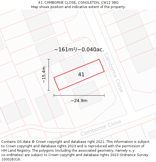 41, CAMBORNE CLOSE, CONGLETON, CW12 3BG: Plot and title map