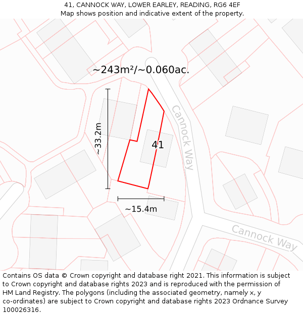 41, CANNOCK WAY, LOWER EARLEY, READING, RG6 4EF: Plot and title map