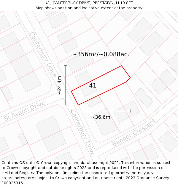 41, CANTERBURY DRIVE, PRESTATYN, LL19 8ET: Plot and title map