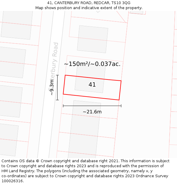 41, CANTERBURY ROAD, REDCAR, TS10 3QG: Plot and title map