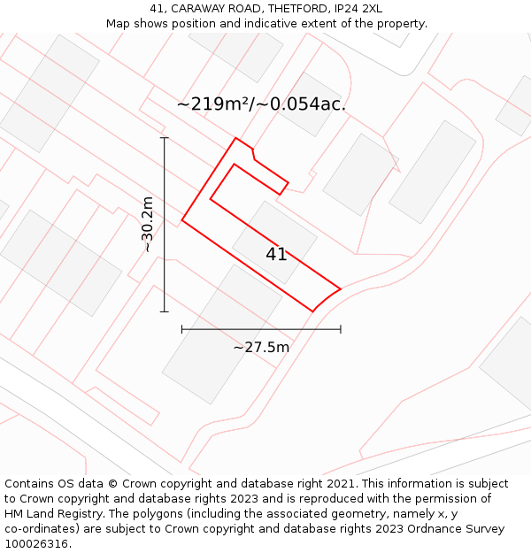 41, CARAWAY ROAD, THETFORD, IP24 2XL: Plot and title map