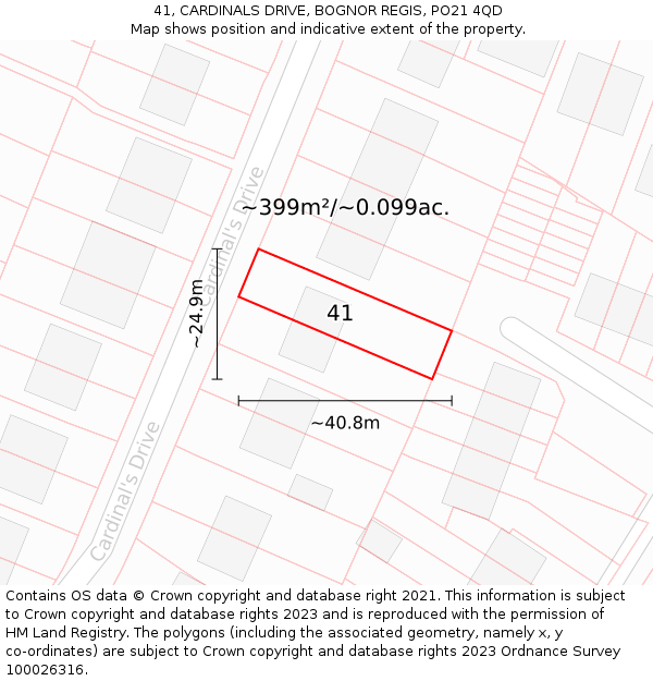 41, CARDINALS DRIVE, BOGNOR REGIS, PO21 4QD: Plot and title map