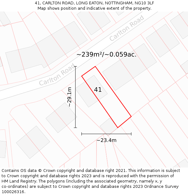 41, CARLTON ROAD, LONG EATON, NOTTINGHAM, NG10 3LF: Plot and title map