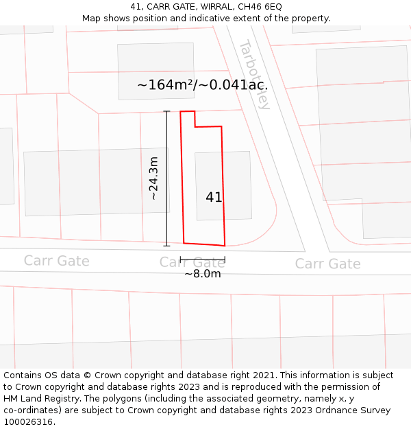 41, CARR GATE, WIRRAL, CH46 6EQ: Plot and title map