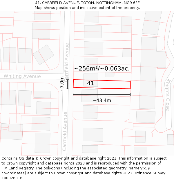 41, CARRFIELD AVENUE, TOTON, NOTTINGHAM, NG9 6FE: Plot and title map