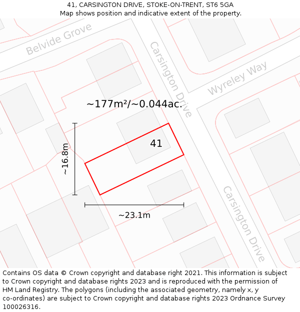 41, CARSINGTON DRIVE, STOKE-ON-TRENT, ST6 5GA: Plot and title map