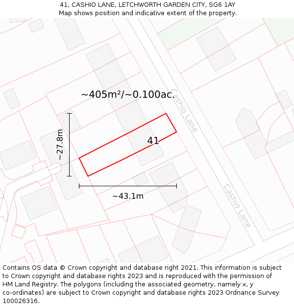 41, CASHIO LANE, LETCHWORTH GARDEN CITY, SG6 1AY: Plot and title map