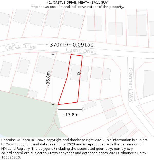 41, CASTLE DRIVE, NEATH, SA11 3UY: Plot and title map