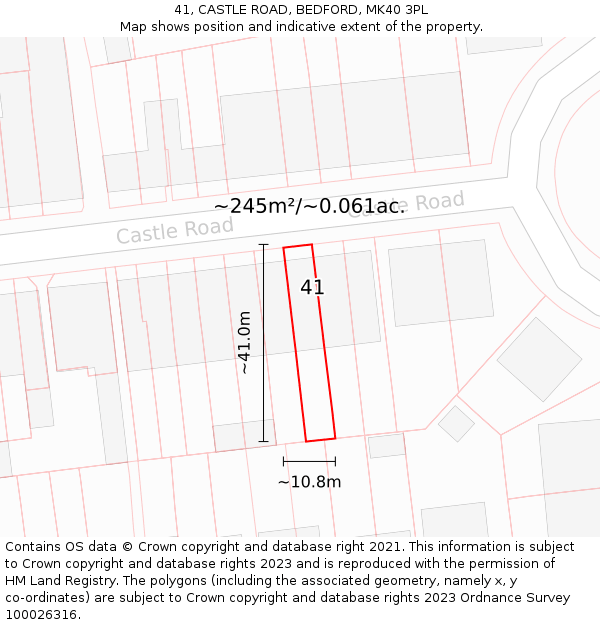 41, CASTLE ROAD, BEDFORD, MK40 3PL: Plot and title map