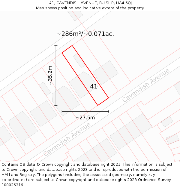 41, CAVENDISH AVENUE, RUISLIP, HA4 6QJ: Plot and title map