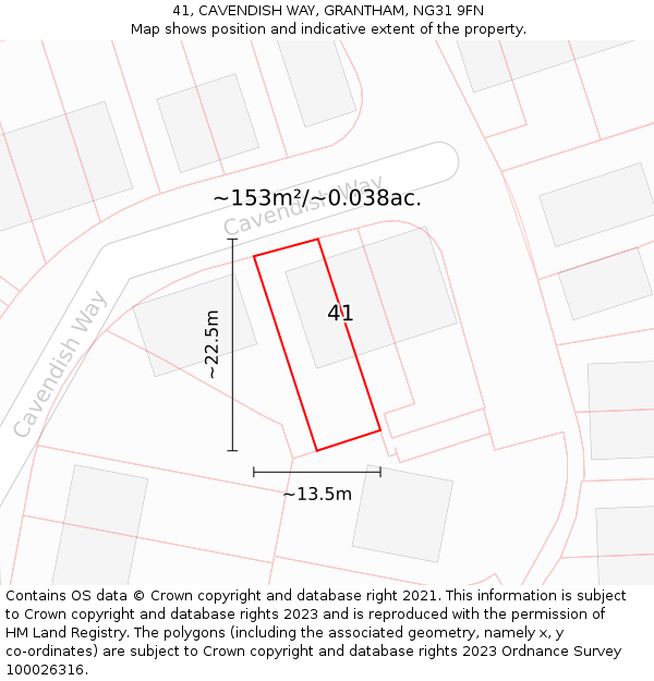 41, CAVENDISH WAY, GRANTHAM, NG31 9FN: Plot and title map