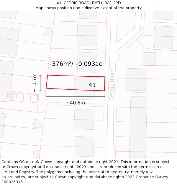 41, CEDRIC ROAD, BATH, BA1 3PD: Plot and title map