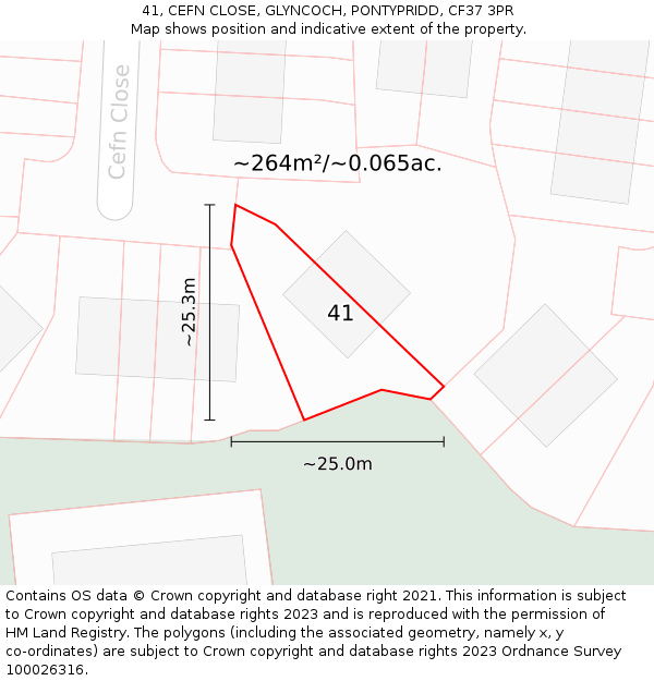 41, CEFN CLOSE, GLYNCOCH, PONTYPRIDD, CF37 3PR: Plot and title map