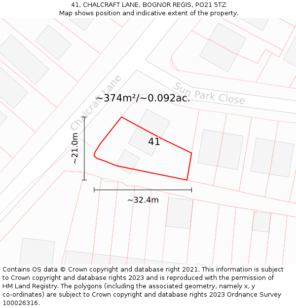 41, CHALCRAFT LANE, BOGNOR REGIS, PO21 5TZ: Plot and title map