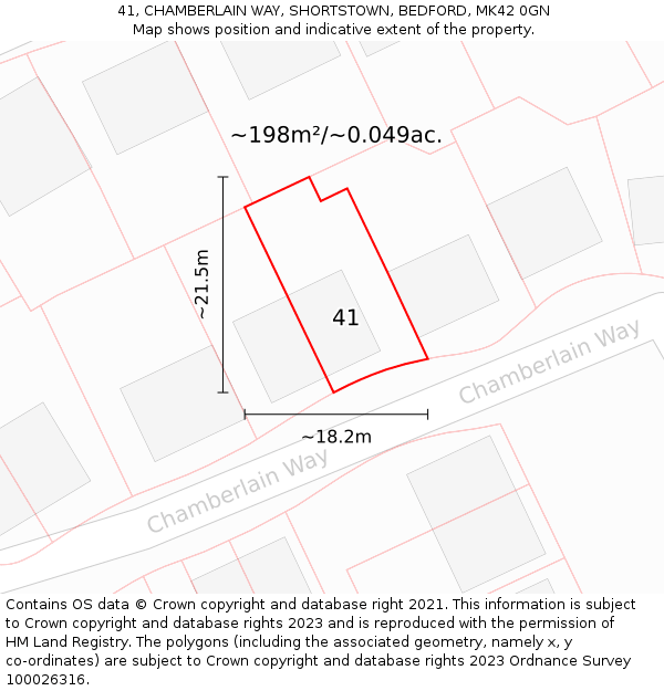 41, CHAMBERLAIN WAY, SHORTSTOWN, BEDFORD, MK42 0GN: Plot and title map