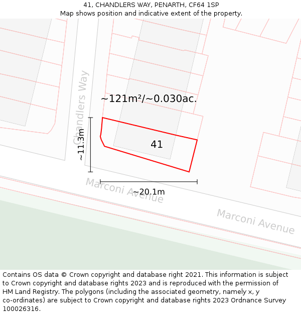 41, CHANDLERS WAY, PENARTH, CF64 1SP: Plot and title map