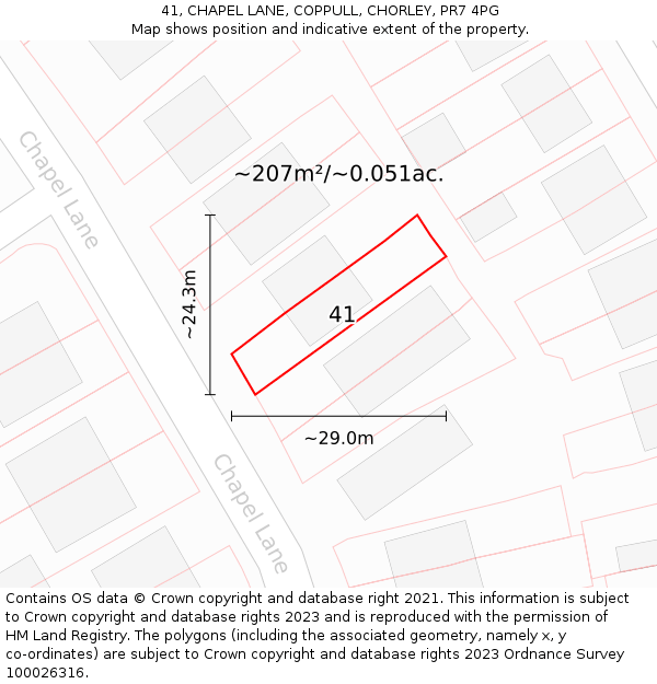 41, CHAPEL LANE, COPPULL, CHORLEY, PR7 4PG: Plot and title map