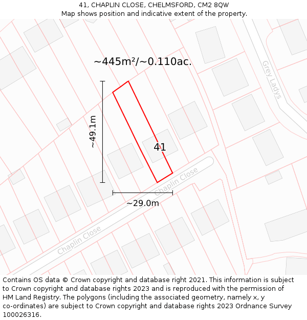 41, CHAPLIN CLOSE, CHELMSFORD, CM2 8QW: Plot and title map