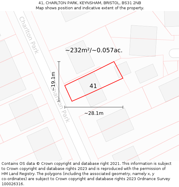 41, CHARLTON PARK, KEYNSHAM, BRISTOL, BS31 2NB: Plot and title map