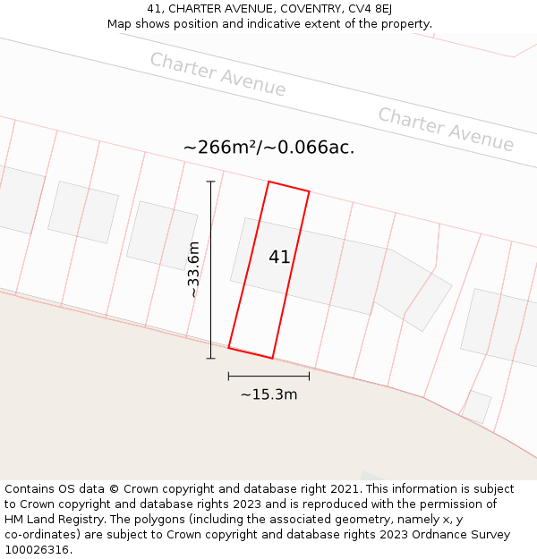 41, CHARTER AVENUE, COVENTRY, CV4 8EJ: Plot and title map