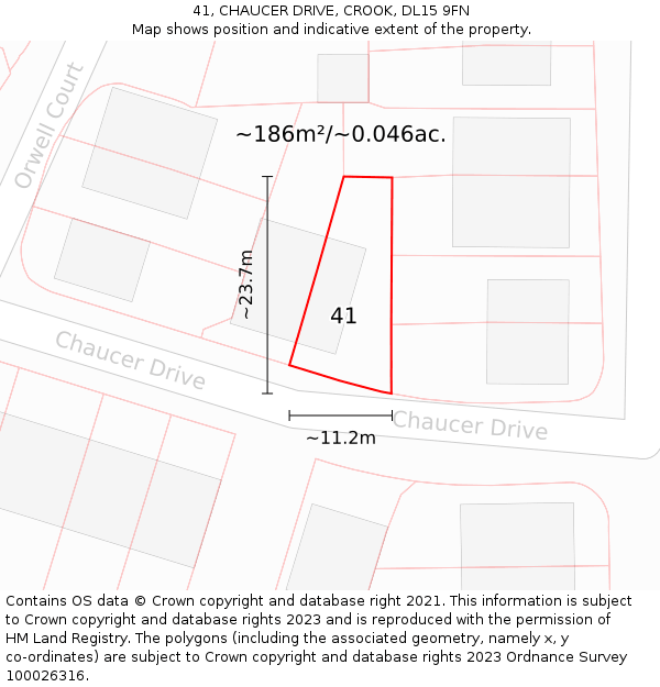 41, CHAUCER DRIVE, CROOK, DL15 9FN: Plot and title map