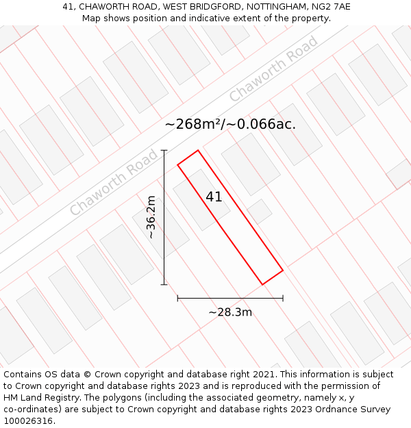 41, CHAWORTH ROAD, WEST BRIDGFORD, NOTTINGHAM, NG2 7AE: Plot and title map