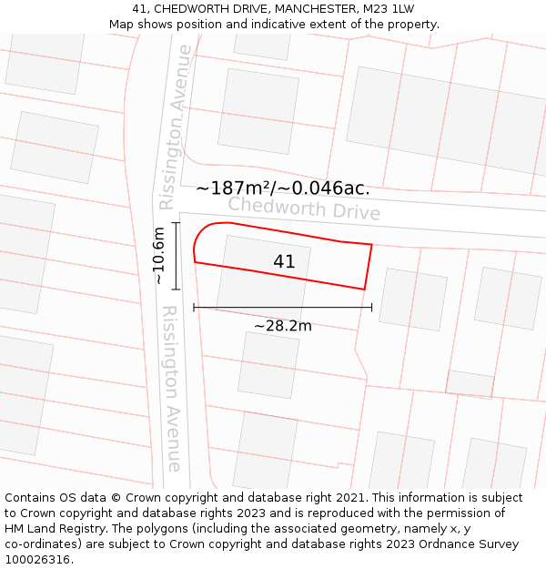 41, CHEDWORTH DRIVE, MANCHESTER, M23 1LW: Plot and title map