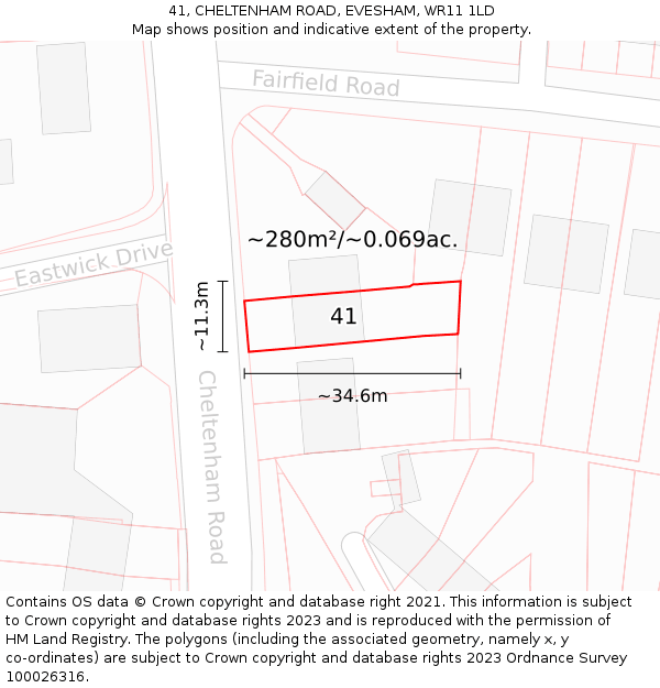 41, CHELTENHAM ROAD, EVESHAM, WR11 1LD: Plot and title map