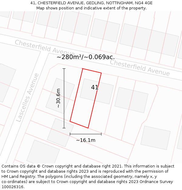 41, CHESTERFIELD AVENUE, GEDLING, NOTTINGHAM, NG4 4GE: Plot and title map