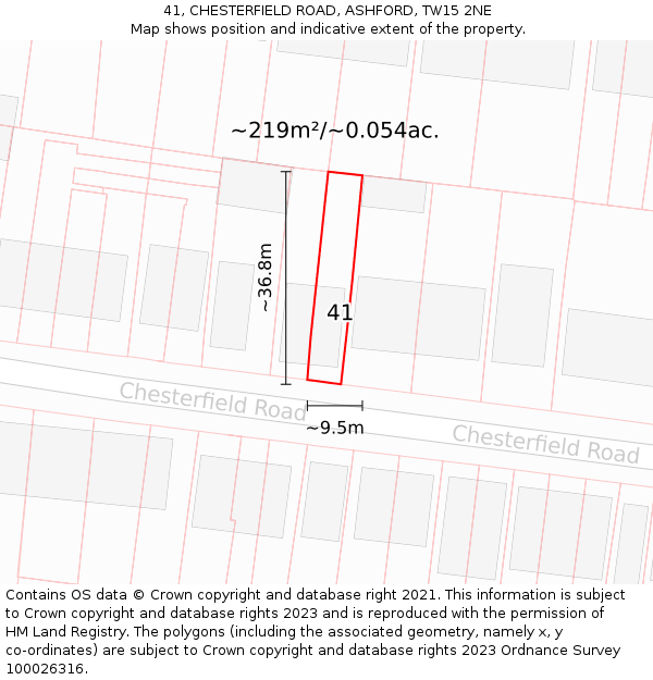 41, CHESTERFIELD ROAD, ASHFORD, TW15 2NE: Plot and title map