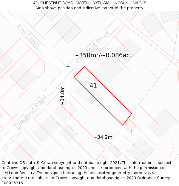 41, CHESTNUT ROAD, NORTH HYKEHAM, LINCOLN, LN6 8LS: Plot and title map