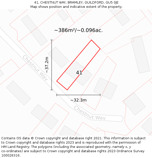 41, CHESTNUT WAY, BRAMLEY, GUILDFORD, GU5 0JE: Plot and title map