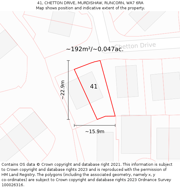 41, CHETTON DRIVE, MURDISHAW, RUNCORN, WA7 6RA: Plot and title map