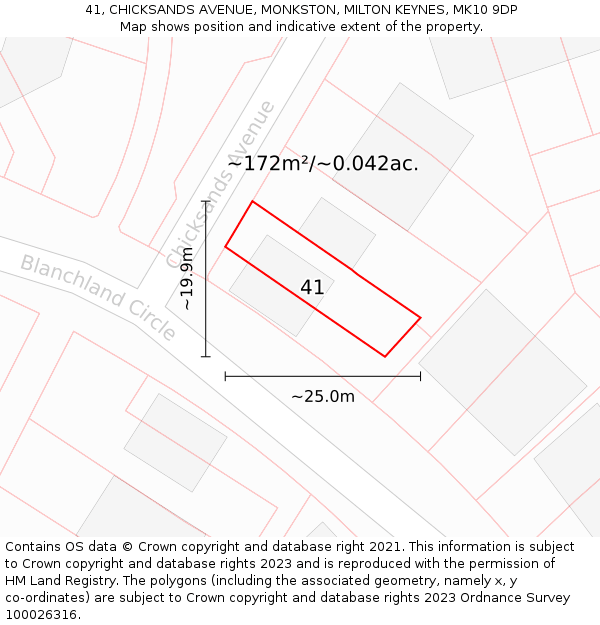 41, CHICKSANDS AVENUE, MONKSTON, MILTON KEYNES, MK10 9DP: Plot and title map