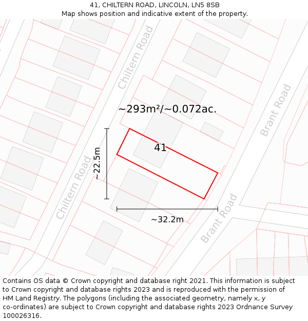 41, CHILTERN ROAD, LINCOLN, LN5 8SB: Plot and title map