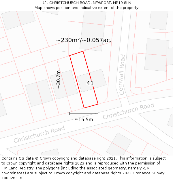 41, CHRISTCHURCH ROAD, NEWPORT, NP19 8LN: Plot and title map