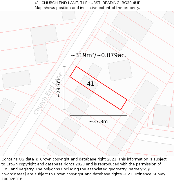 41, CHURCH END LANE, TILEHURST, READING, RG30 4UP: Plot and title map