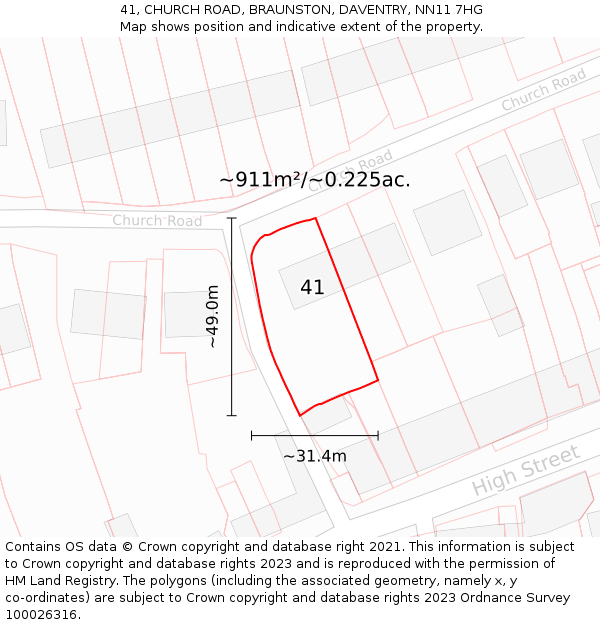 41, CHURCH ROAD, BRAUNSTON, DAVENTRY, NN11 7HG: Plot and title map