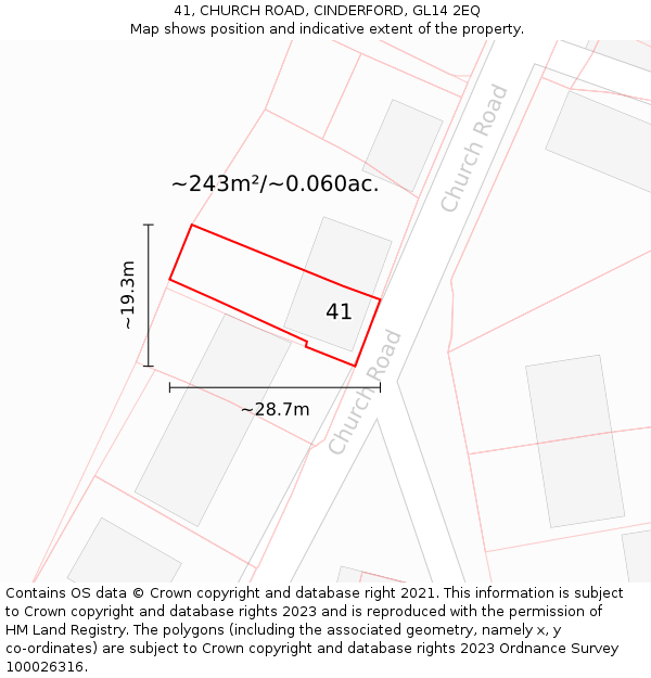 41, CHURCH ROAD, CINDERFORD, GL14 2EQ: Plot and title map