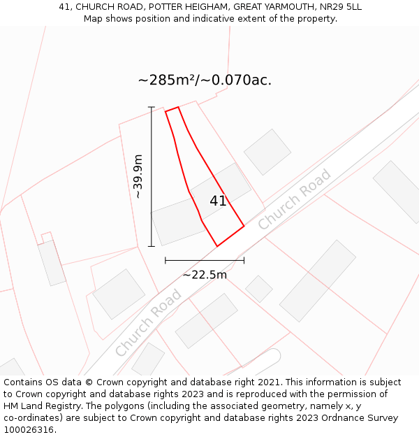 41, CHURCH ROAD, POTTER HEIGHAM, GREAT YARMOUTH, NR29 5LL: Plot and title map