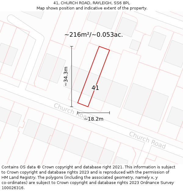 41, CHURCH ROAD, RAYLEIGH, SS6 8PL: Plot and title map