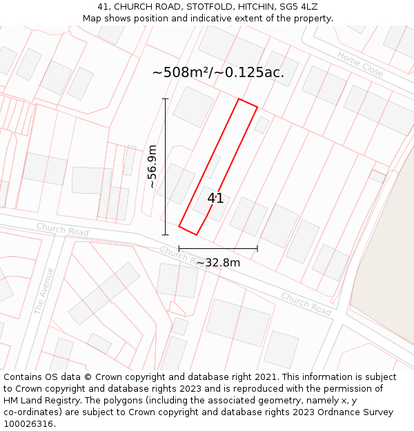 41, CHURCH ROAD, STOTFOLD, HITCHIN, SG5 4LZ: Plot and title map