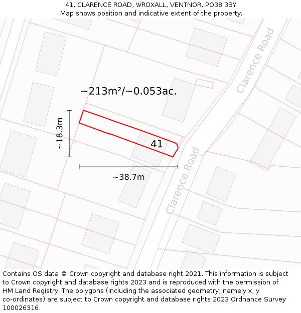 41, CLARENCE ROAD, WROXALL, VENTNOR, PO38 3BY: Plot and title map