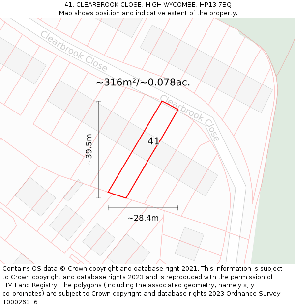 41, CLEARBROOK CLOSE, HIGH WYCOMBE, HP13 7BQ: Plot and title map